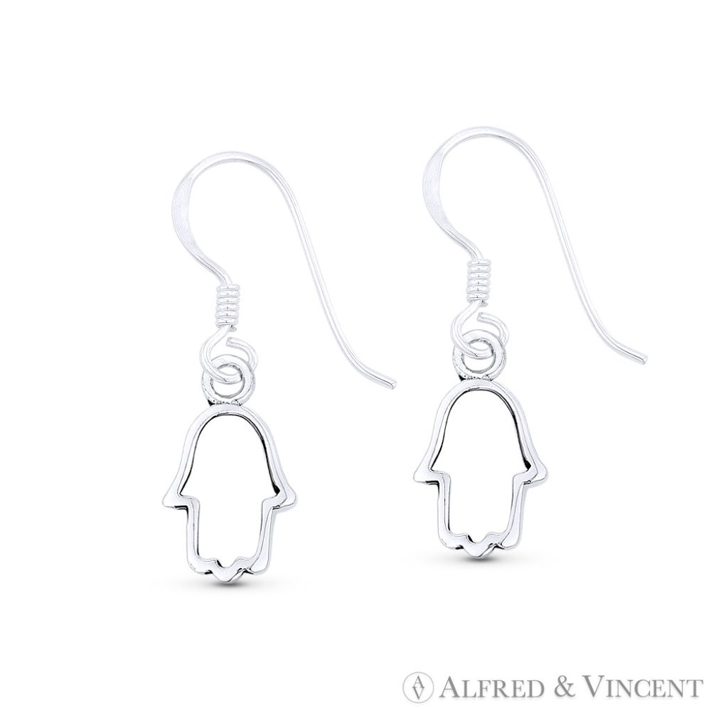 Hamsa Hand Evil Eye Luck Charm Dangling Earrings in .925 Sterling Silver